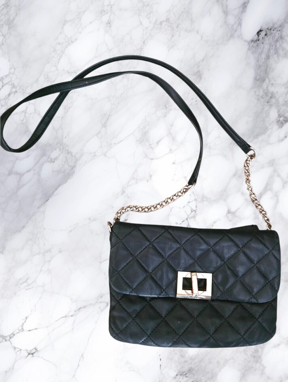 Calvin Klein Black Quilted Leather Crossbody Bag